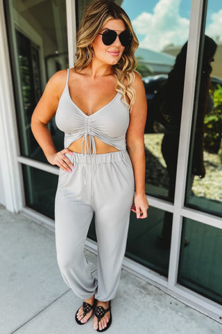 At First Glance Ruched Front Jumpsuit