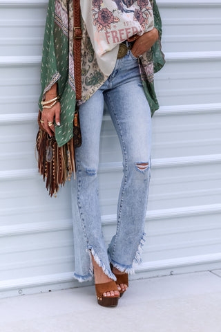 KANCAN Rosie High Rise Fray Hem Boot Cut Jeans
