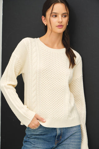 (2 COLORS) Forest Walk Cable Knit Sweater - Simply Me Boutique