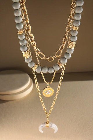 (2 COLORS) Wood And Metal Multi Layered Necklace - Simply Me Boutique