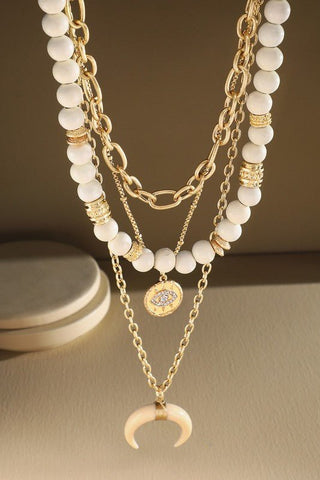 (2 COLORS) Wood And Metal Multi Layered Necklace - Simply Me Boutique