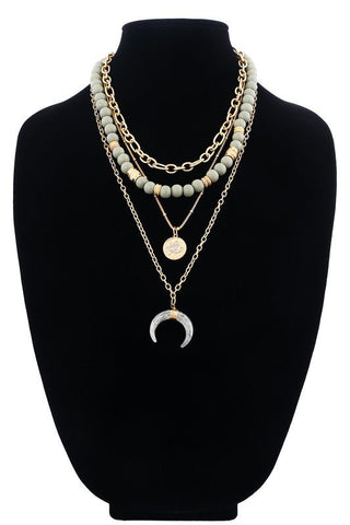 (2 COLORS) Wood And Metal Multi Layered Necklace - Simply Me Boutique