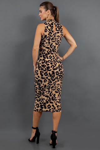Set My World on Fire Mockneck Leopard Bodycon Dress