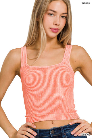 Crush Those Goals Reversible Washed Ribbed Cropped Tank