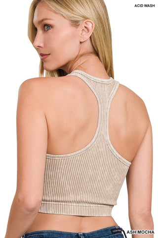 Stronger Than Before Washed Ribbed Cropped Racerback Tank