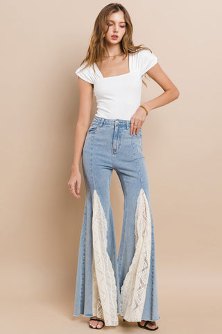 The Rylee Lace Detail Wide Leg Super Flare Jeans