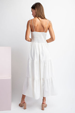 My Plus One Rose Tiered Off White Midi Dress