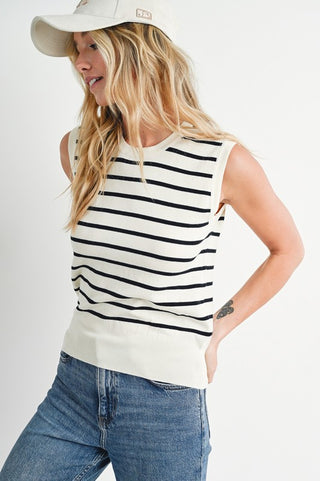 Wish You Were Here Striped Muscle Knit Tank Top