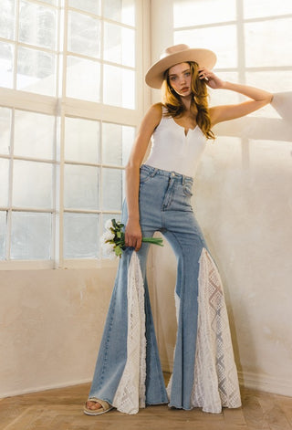 The Rylee Lace Detail Wide Leg Super Flare Jeans