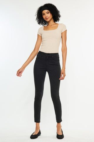 (PREORDER) KANCAN Dark Grey Polka Dot Skinny Jeans