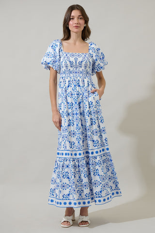 SUGARLIPS Mediterranean Daydream Smocked Maxi Dress
