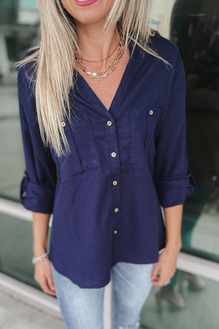 Top Producer Washed Navy Button Down