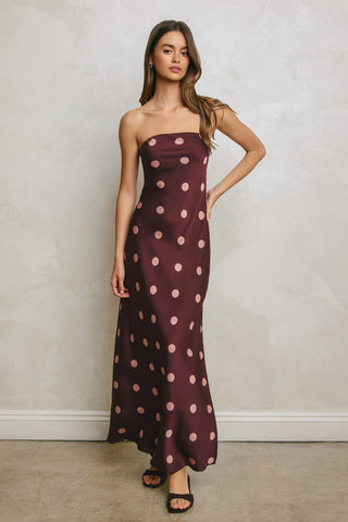 Love Story Polka Dot Strapless Maxi Dress (Plum)