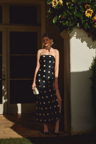 Love Story Polka Dot Strapless Maxi Dress (Black)