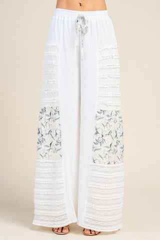 Willow Creek Wide Leg Ruffle Cream Pants