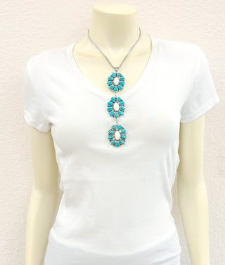 Turquoise Blooms Long Pendant Necklace