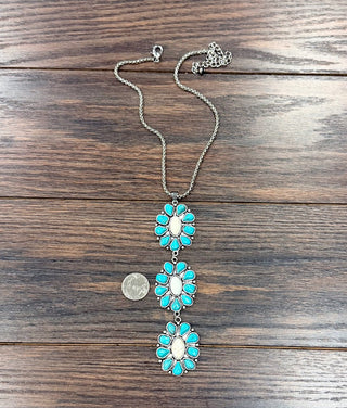 Turquoise Blooms Long Pendant Necklace