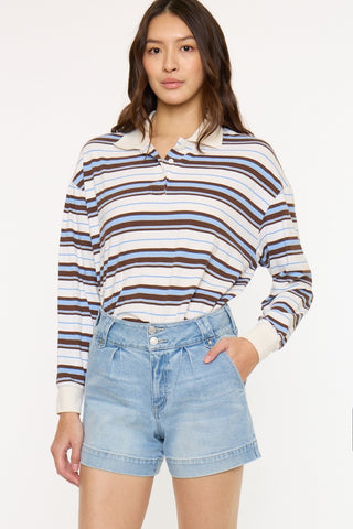 (PREORDER SHIPS 10 DAYS) KANCAN Leah High Rise Pleated Denim Shorts