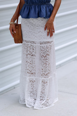 Starlit Nights White Lace Maxi Skirt