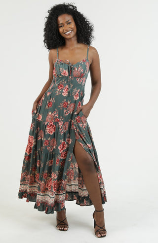 Simply Stunning Dark Olive Floral Maxi Dress