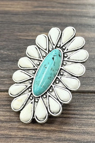 Very Large Turquoise Flower Ring