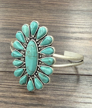 Large Turquoise Brass Arm Cuff Bracelet