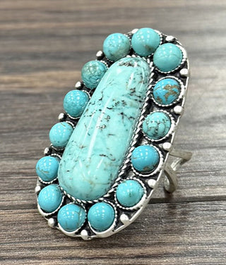 The Large Wanderer Western Turquoise Adjustable Ring
