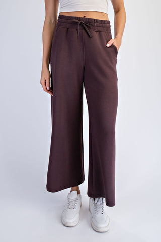 Luxe Scuba Wide Leg Cropped Pants (Espresso)
