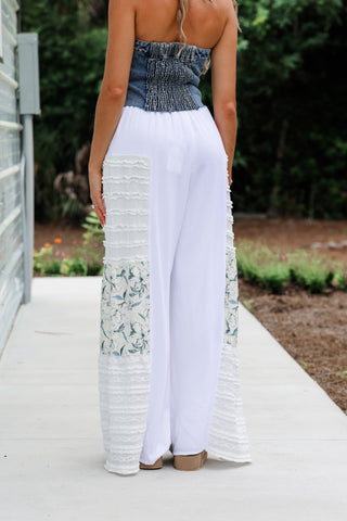 Willow Creek Wide Leg Ruffle Cream Pants