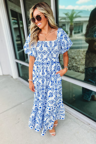 SUGARLIPS Mediterranean Daydream Smocked Maxi Dress