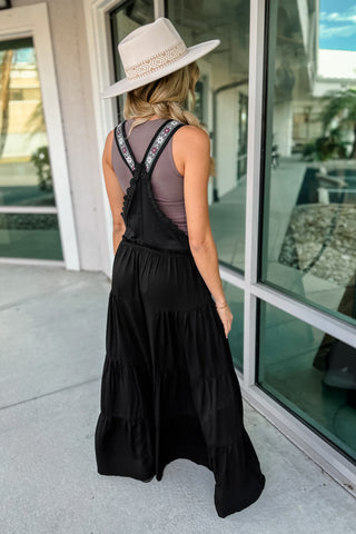 Free Spirit Lace Trim Wide Leg Overalls (Black)