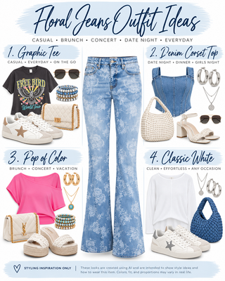 (SHIPS 10/2) Kancan Shelby Low/Mid Rise Floral Flare Jeans