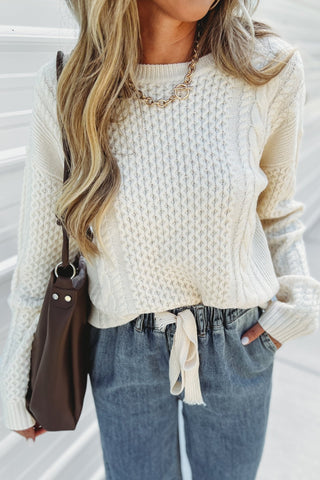Cream color Cable Knit Sweater - Simply Me Boutique