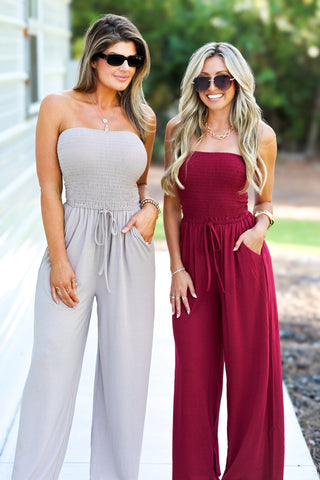 (3 COLORS) Rumor Going Round Smocked Jumpsuit - Simply Me Boutique
