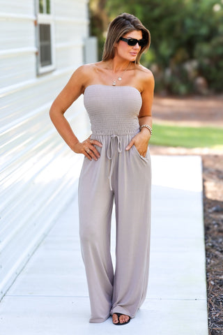 (3 COLORS) Rumor Going Round Smocked Jumpsuit - Simply Me Boutique