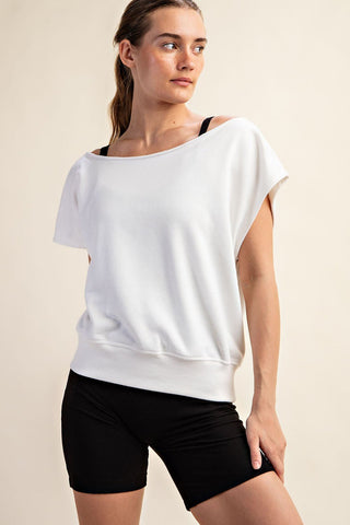 (3 COLORS) Simple Days French Terry Off Shoulder Top - Simply Me Boutique