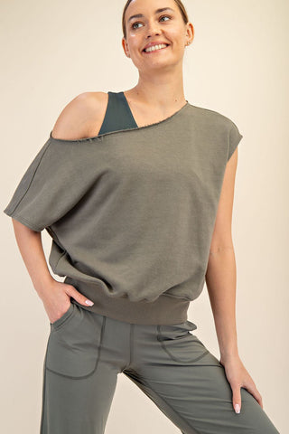 (3 COLORS) Simple Days French Terry Off Shoulder Top - Simply Me Boutique