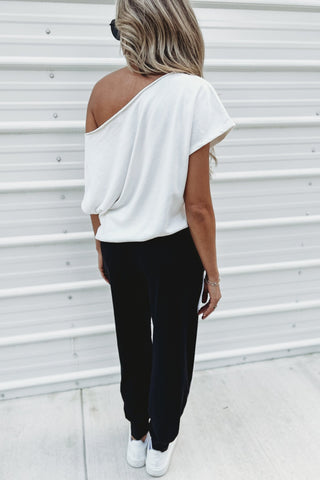 (3 COLORS) Simple Days French Terry Off Shoulder Top - Simply Me Boutique