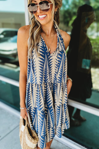 The Amalfi Palm Blue Tiered Dress