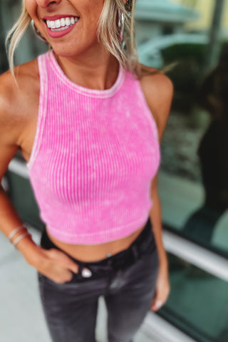 Stronger Than Before Washed Ribbed Cropped Racerback Tank