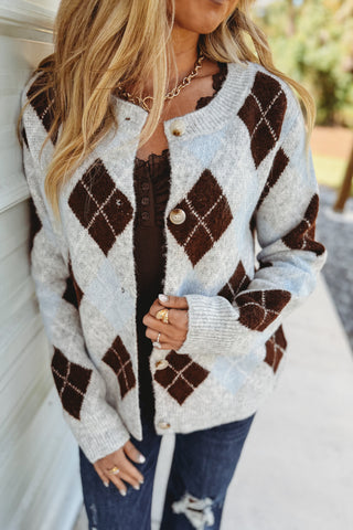 Harvest Moon Argyle Grey Cardigan