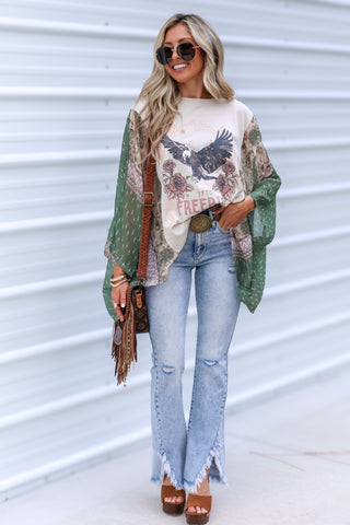 Free Bird Kaftan Paisley Print Kimono Top (BONE)