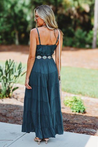 Teal Vibes Swiss Dot Maxi Dress