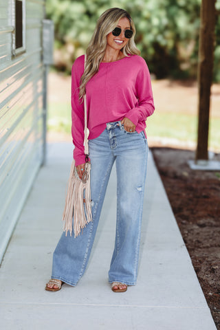 Stay in the Moment Skimmer Length Sweater (Hot Pink)