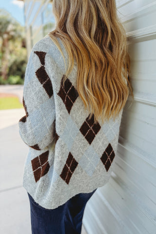 Harvest Moon Argyle Grey Cardigan