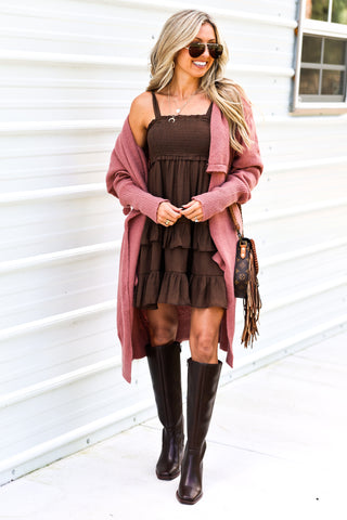 Sweet Harvest Smocked Brown Dress