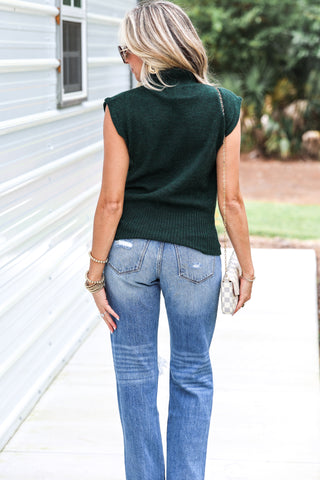 Dark Green High Neck Sleeveless Knit Top