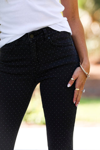 (PREORDER) KANCAN Dark Grey Polka Dot Skinny Jeans