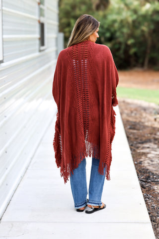 The Callie Rust Frayed Knit Wrap Kimono