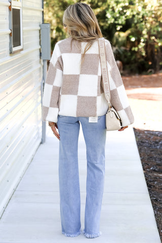 Mocha Checker Crew Neck Sweater